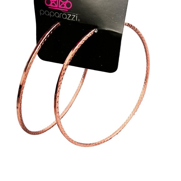 Paparazzi Large Hoop Earrings Diamondback Diva Copper Tone NIP - Picture 1 of 4